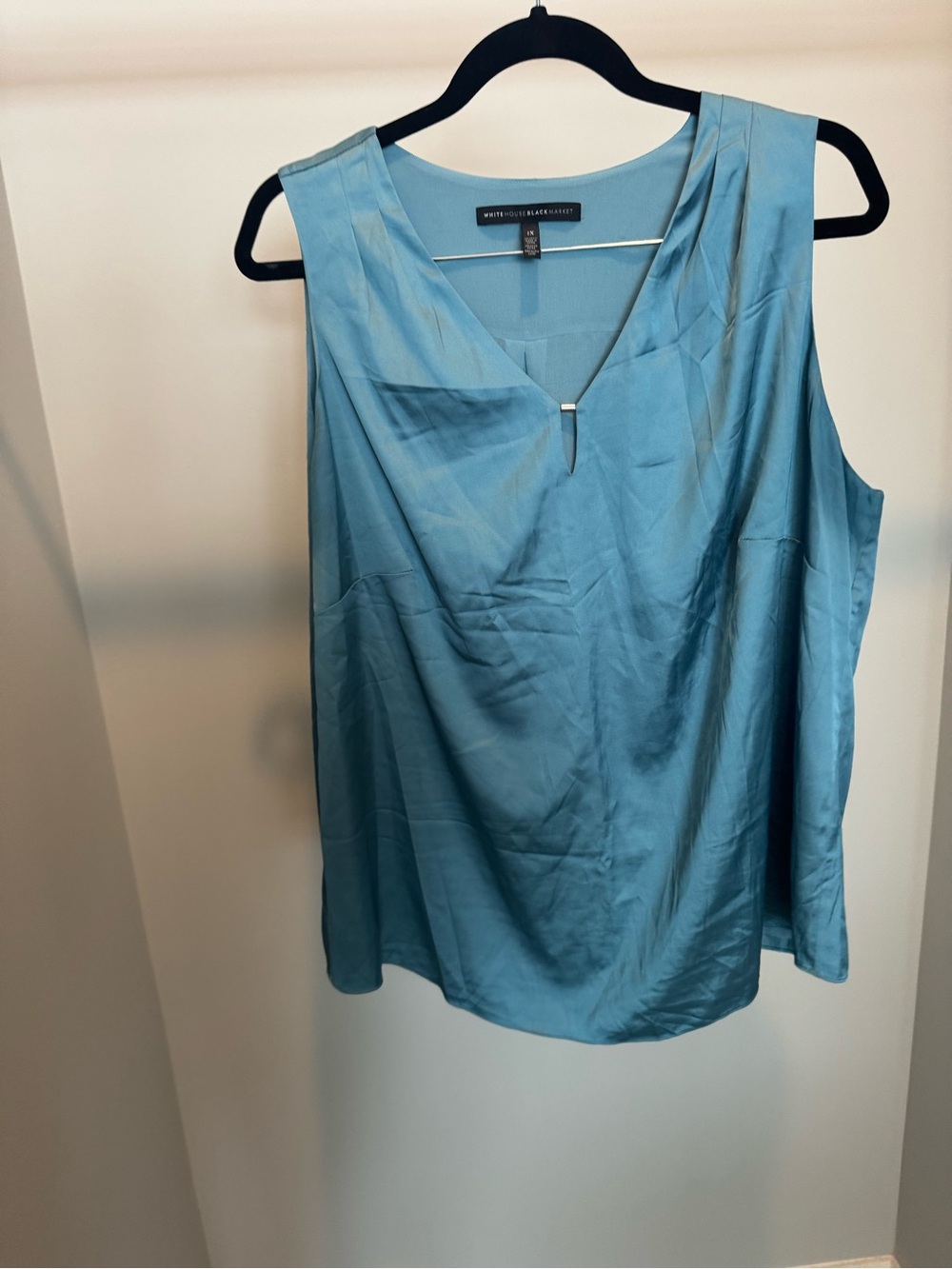 White House Black Market Teal Satin V-Neck Sleeveless Top